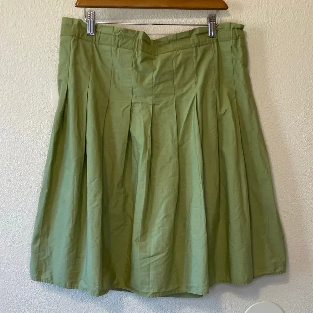 BCBG Y2K Style Pleated A Line Paper Bag Tie Waist Short Army Green Skirt Medium - Picture 3 of 10